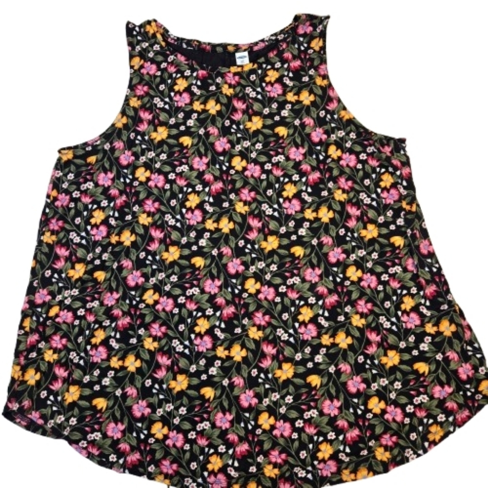 Old Navy Luxe Floral Sleeveless Top Black Pink Yellow Green XXL
